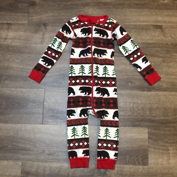 Lazy One Other - Lazy One Red Bear Pattern Toddler One Piece PJs with Patch Bottom size 18 M